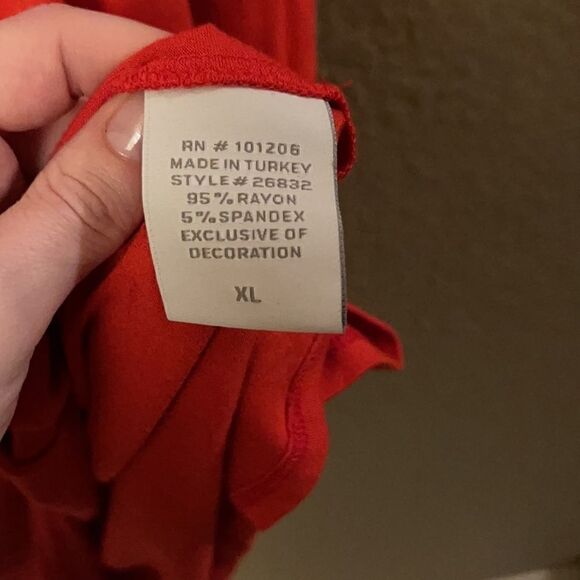 Soft Surroundings- Red Long Line Tunic Cold Shoulder Blouse w/ Faux Leather - Picture 6 of 8